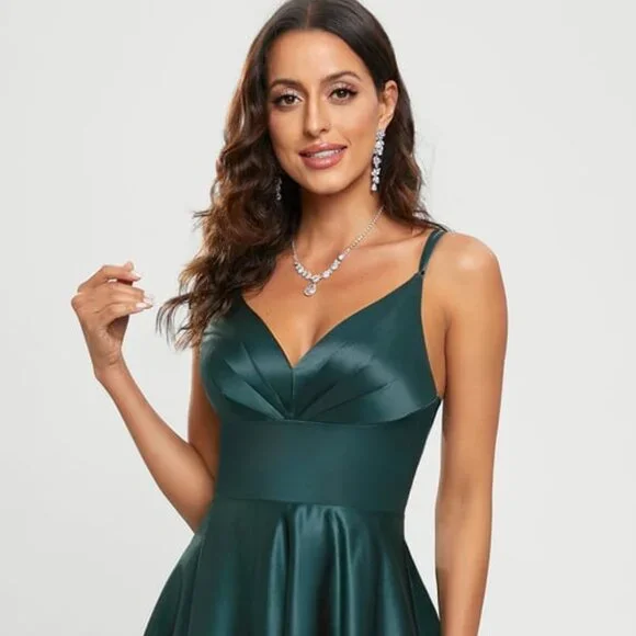 JJs House Dresses Jjs House Aline Vneck Floorlength Satin Prom